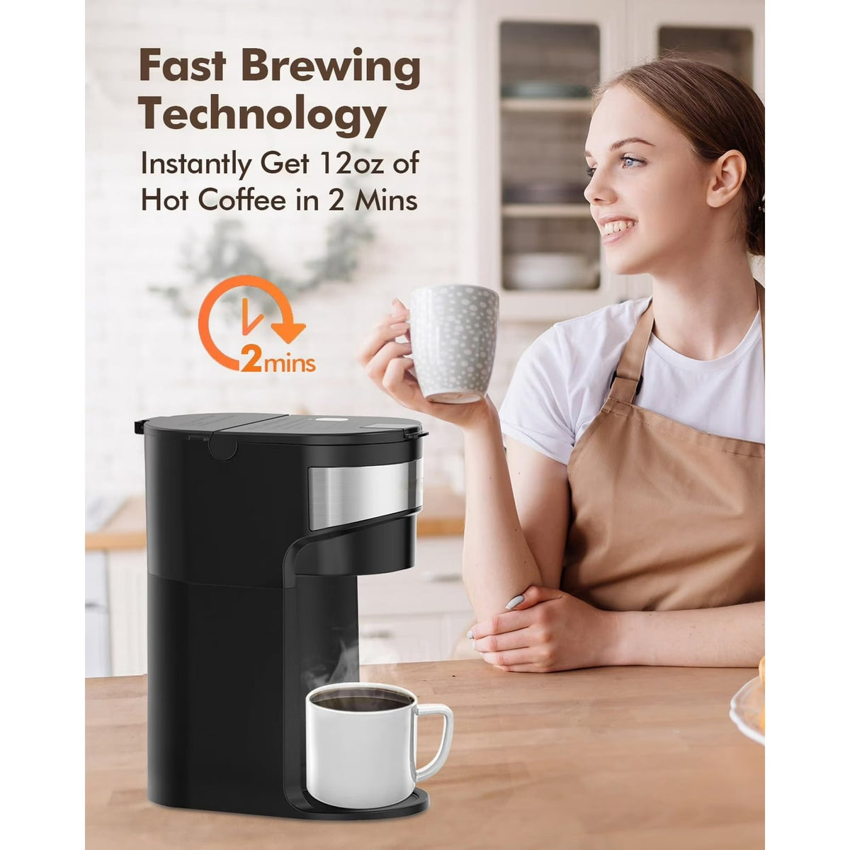 Jesslyn Single Serve Coffee Maker: Coffee Machine Compatible with K Cup Capsules & Grounds, Black