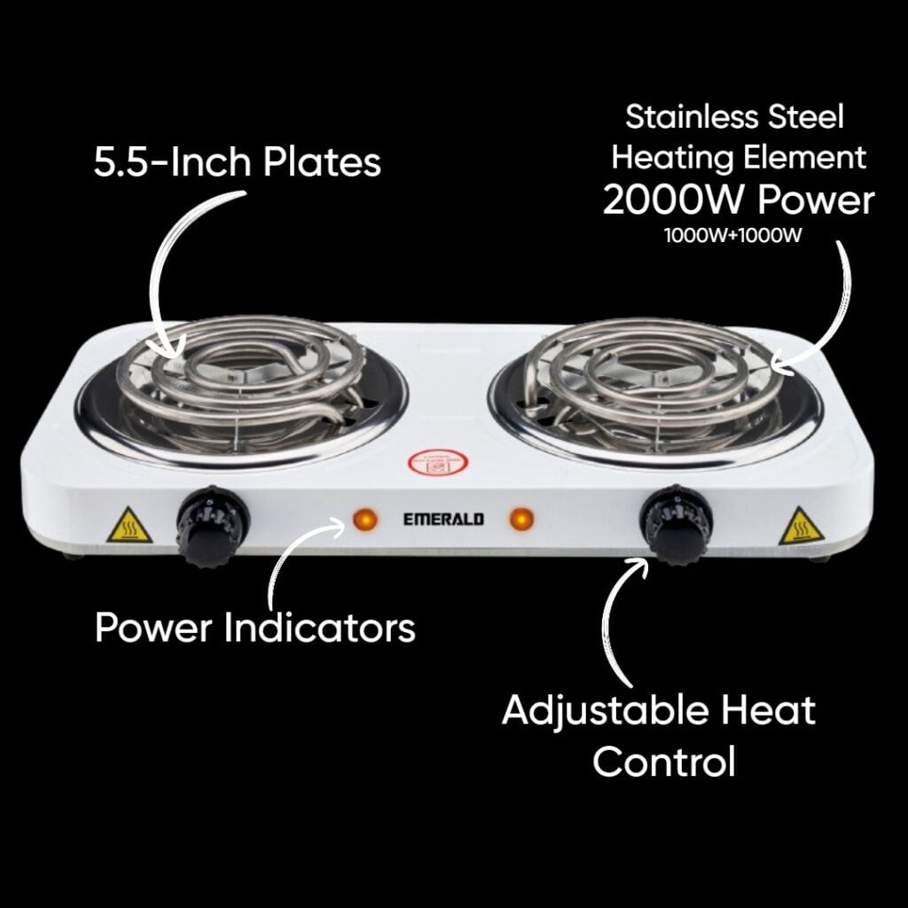 Emerald Electric 5.5” 2-Coil White Countertop Burner