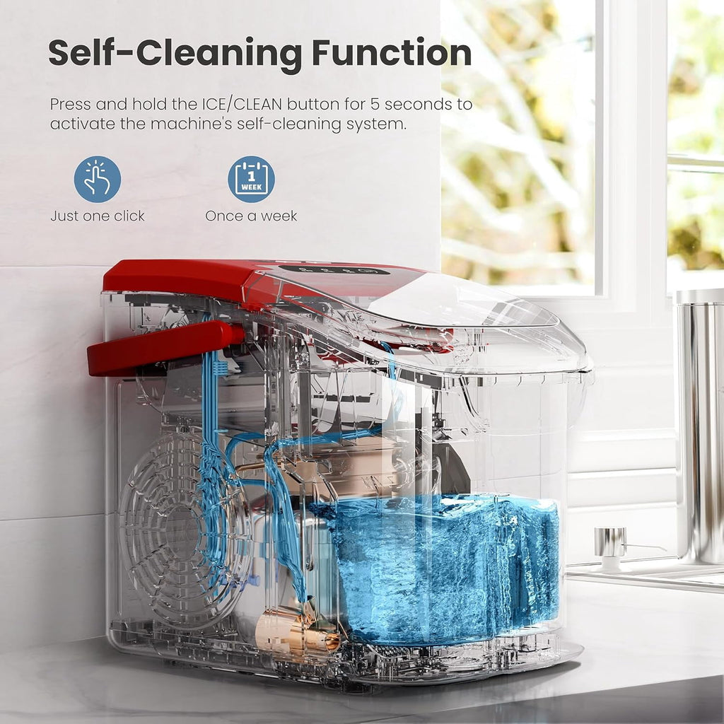 Havato Countertop Ice Maker, 8 Bullet Ice Cubes in 6 Mins, 26lbs/24H, w/ Scoop & Basket, White