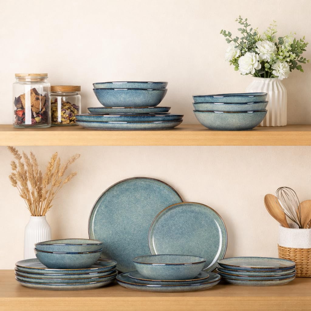 AmorArc Ceramic Dinnerware Sets,Handmade Reactive Glaze Stoneware Plates and Bowls Sets,Highly Chip and Crack Resistant | Dishwasher & Microwave Safe Dishes Set,Service for 4 Set(12pc),Reactive Glaze
