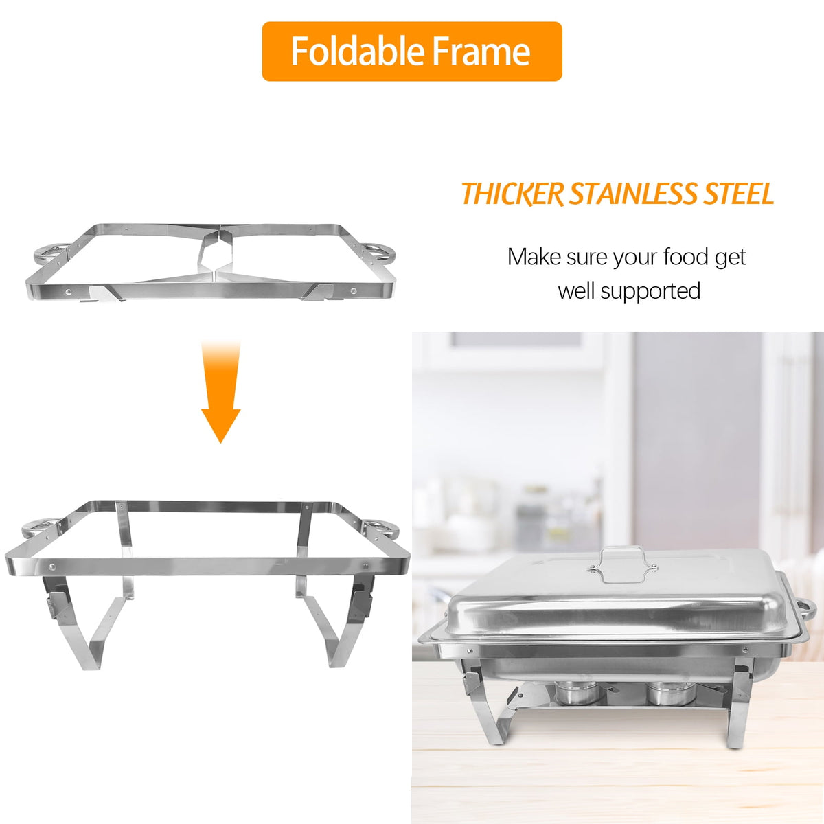 Jacgood Chafing Dish Buffet Set 4 Pack 8QT, Stainless Steel 2 Pans Food Warmer Set, Rectangular Buffet Server with Tongs & Spoons for Parties, Catering, Banquets, Events