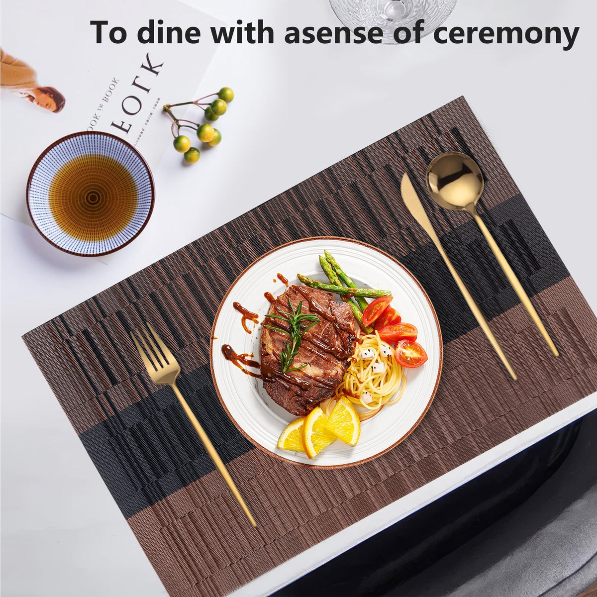 VCVCOO Navy Blue Placemats Set of 4 - Easy Clean Washable PVC Vinyl Placemats - Wipeable Heat Resistant Woven Table Mats for Dining Table - 12x18 inch