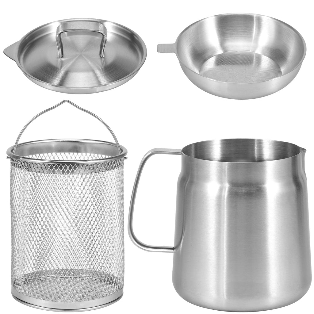 68oz Oil Strainer Pot 304 Stainless Steel Oil Grease Container Can with Filter Lid and Frying Basket Oil Container Can for Storing Frying Cooking Grease