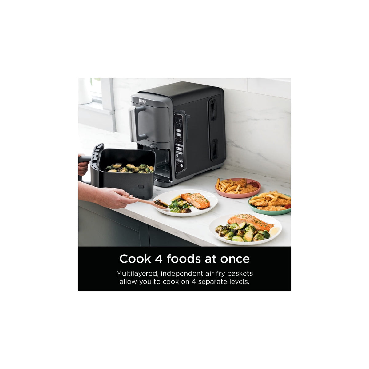 Ninja DoubleStack Smart XL Air Fryer 10-Qt, Smart Cook & Thermometer, 2 Baskets, Space Saving, SL451 Deep Gray