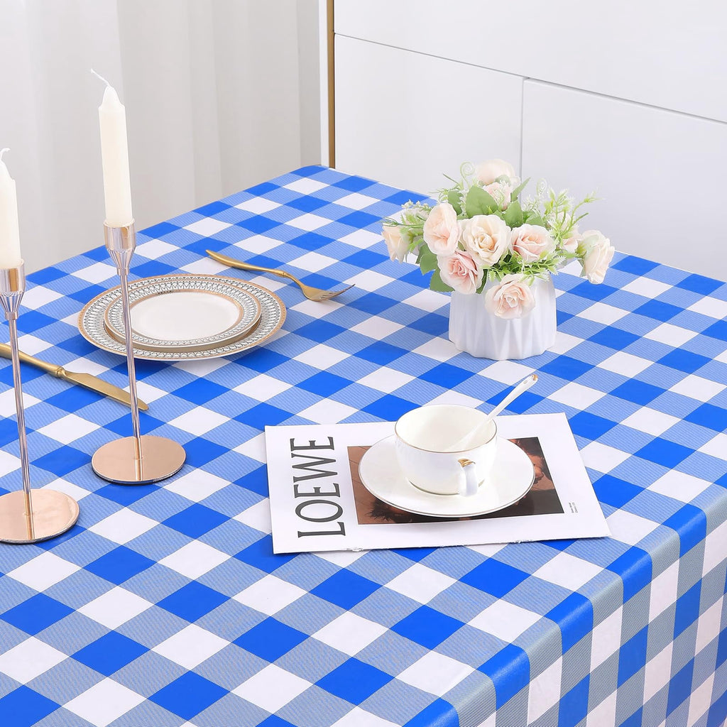 decorUhome Rectangle Tablecloth, Waterproof Vinyl Flannel Backed Table Cloth, Buffalo Wipeable Plastic Table Cover for Kitchen and Outdoor, Black and White, 60" x 84"
