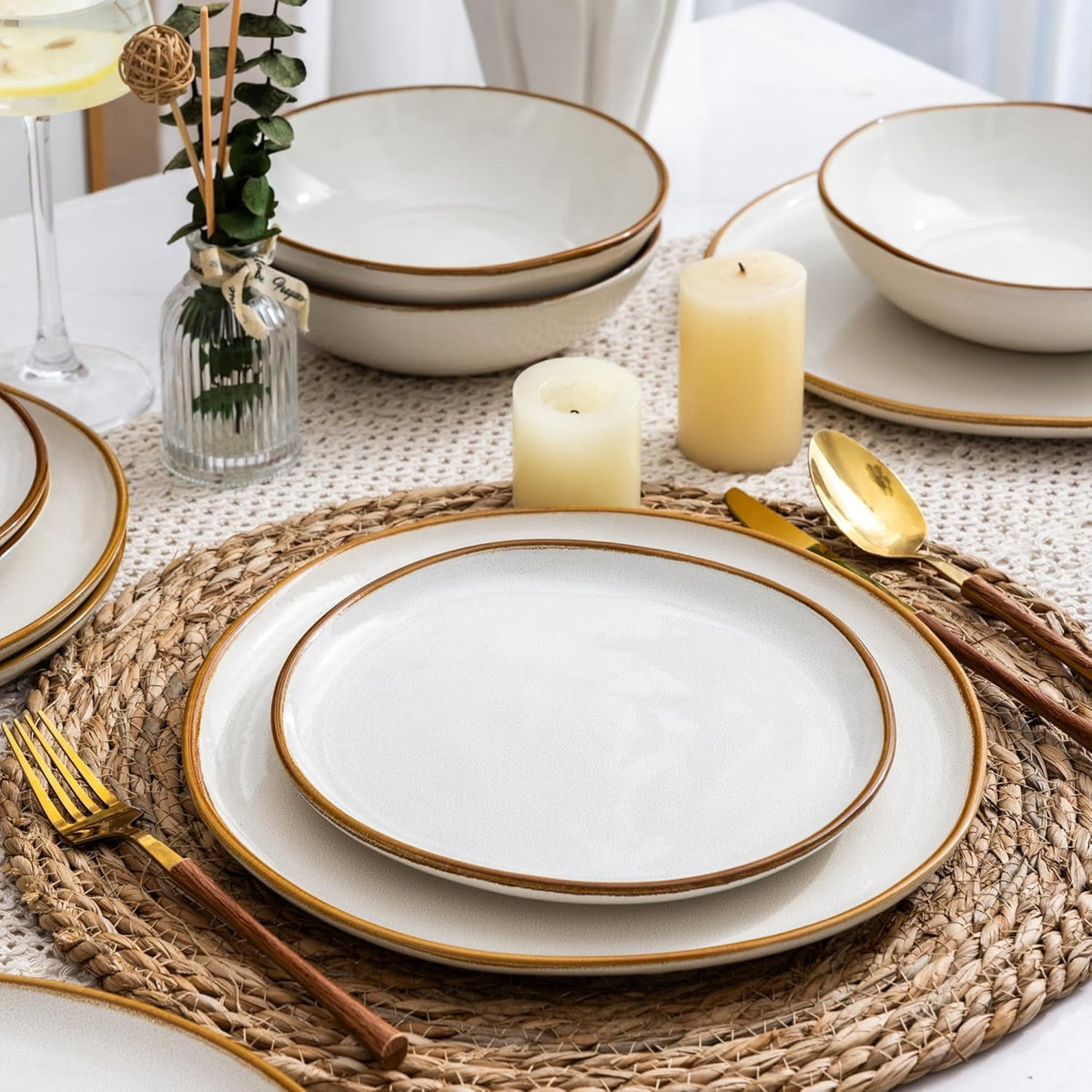 AmorArc Ceramic Dinner Plates Set of 6,10.5 Inch Handmade Reactive Glaze Stoneware Plates,Large Rustic Shape Dinnerware Dish Set for Kitchen, Microwave & Dishwasher Safe,Scratch Resistant-Pearl White