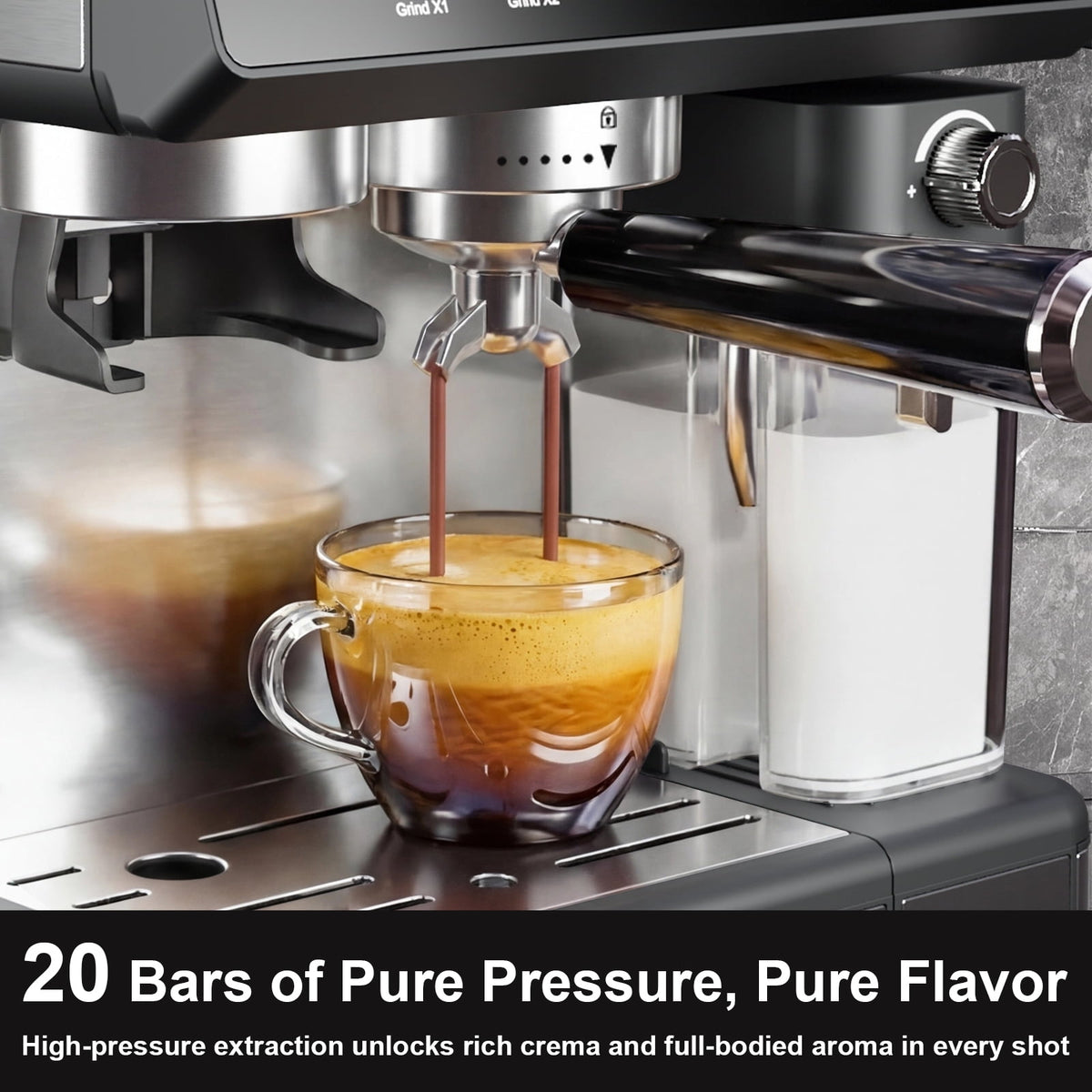 Bluebow 20-Bar Espresso Machine with Grinder and Milk Frother, All-in-One Automatic Coffee Maker for Latte Cappuccino, Home&Office