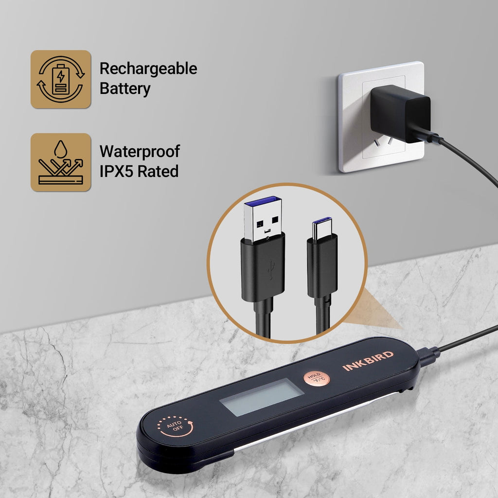 INKBIRD Meat Thermometer with Stainless Steel Probe and LCD Display, Foldable Probe Instant Read Waterproof Digital Food Thermometer , -58°F to 572°F