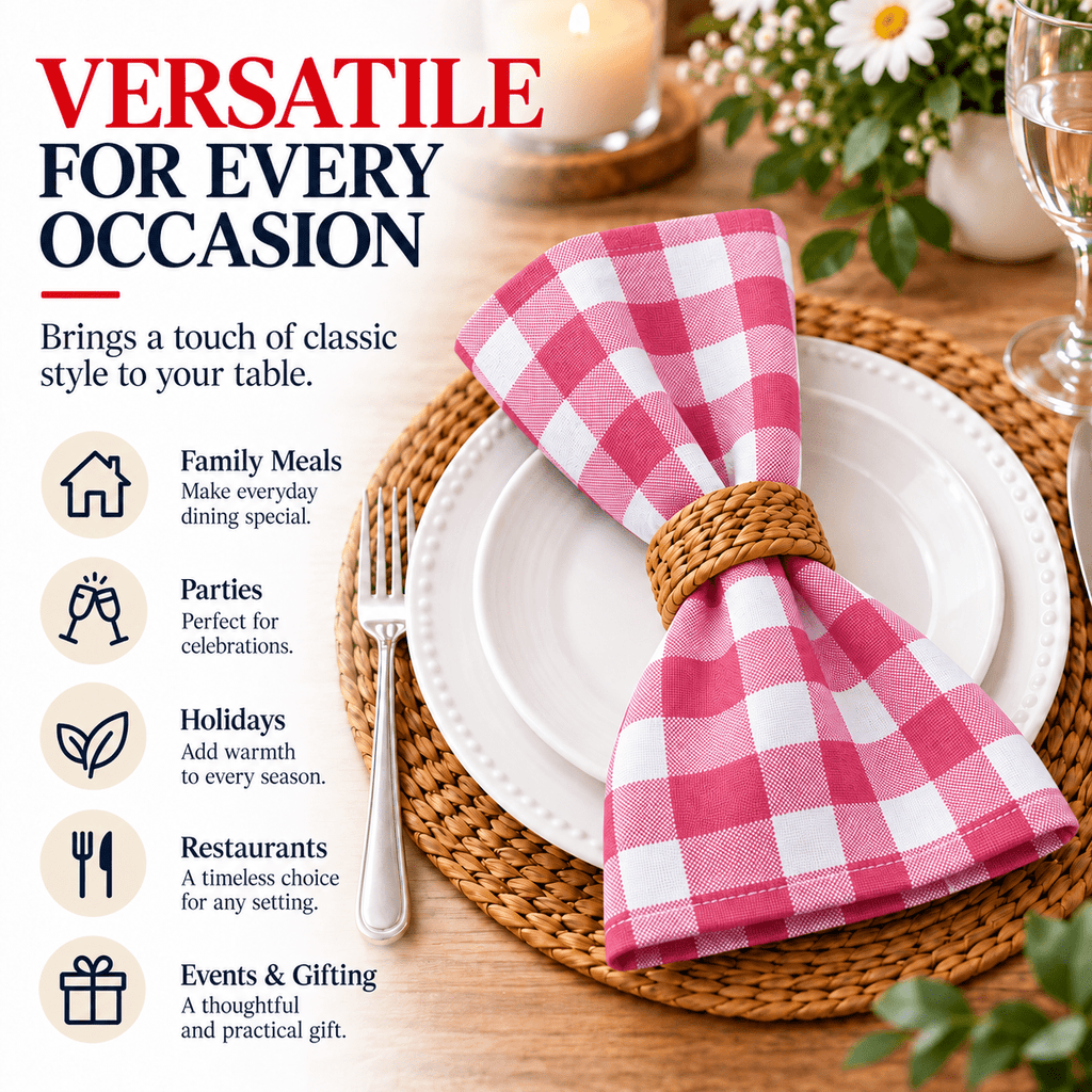 GFI LINEN CLUBS 100% Cotton Gingham Cloth Dinner Napkins, 18 x 18 in, Set of 12, Blue & White