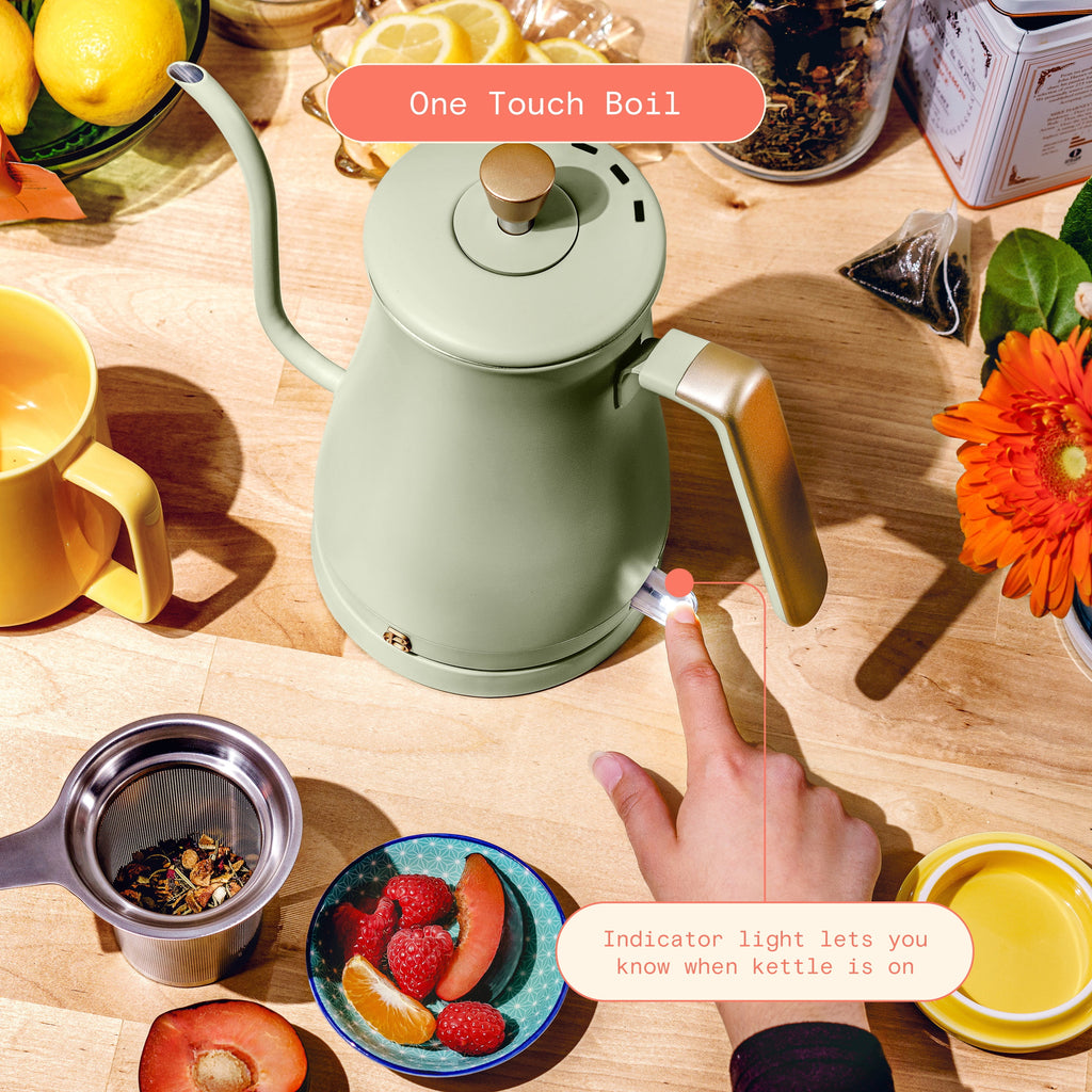 Beautiful 1-Liter Electric Gooseneck Kettle 1200 W, Chocolate by Drew Barrymore