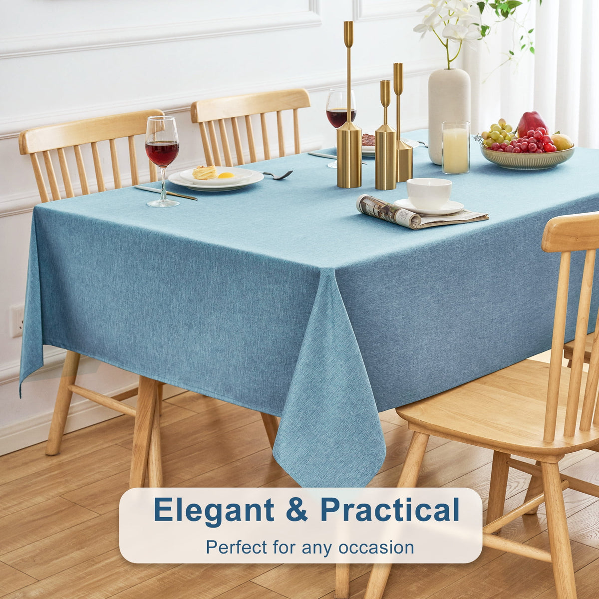 Inosoo Faux Linen Textured Rectangle Tablecloth - 60 x 84 inch Waterproof & Machine Washable Linen-Look Cloth Table Cover, White