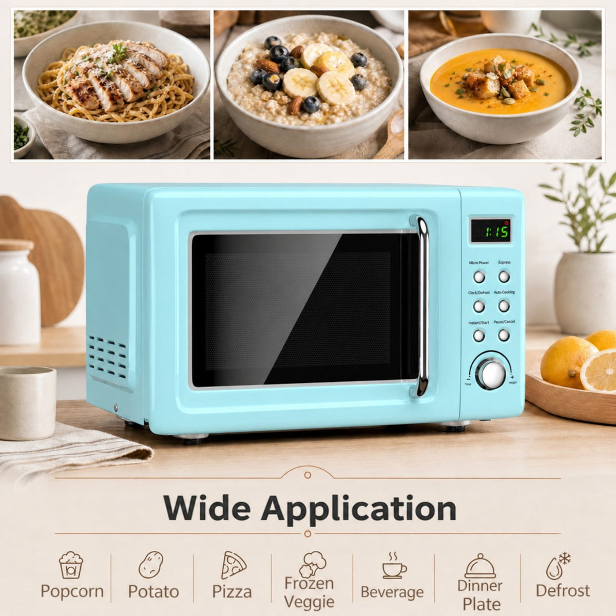 Costway 0.7 Cu.ft Retro Countertop Microwave Oven 700W LED Display Glass Turntable Rose Gold