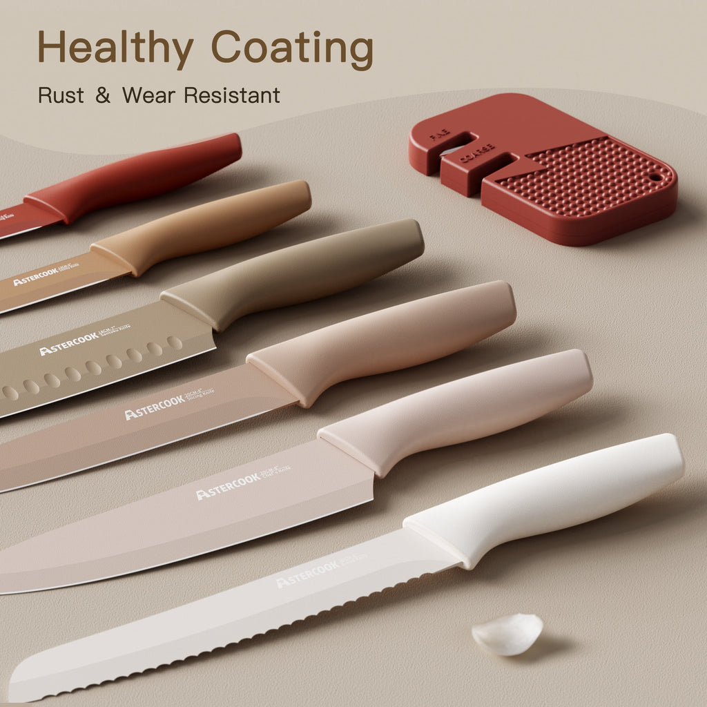 Astercook 6 Piece Flower Kitchen Knife Set, German High Carbon Stainless Steel Knives Sets with 6 Blade Guards Dishwasher Safe, Perfect Gifts for Kitchen