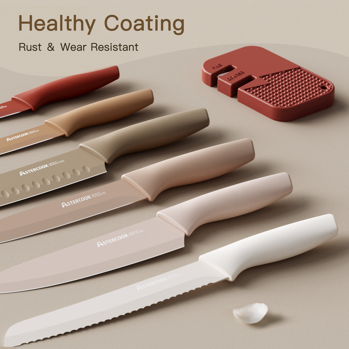 Astercook 6 Piece Flower Kitchen Knife Set, German High Carbon Stainless Steel Knives Sets with 6 Blade Guards Dishwasher Safe, Perfect Gifts for Kitchen