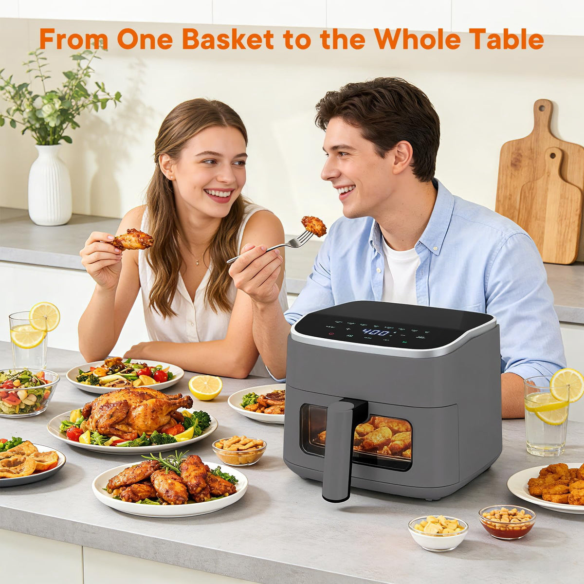 LIFERECORD 3QT Compact Air Fryer, Touch Panel, 800W, 160-400°F, Auto Shut-Off & Overheat Protection, White, for Single/Small Family