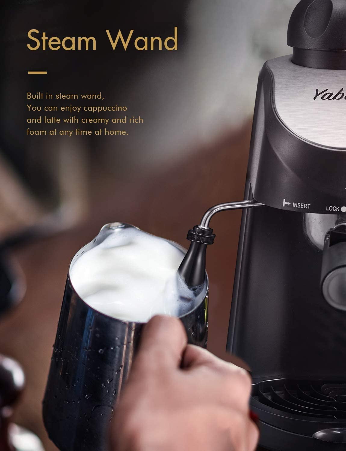 Espresso Machine, Yabano 3.5 Bar 4 Cup Steam Espresso Cappuccino Maker with Milk Frother, 800W, Black