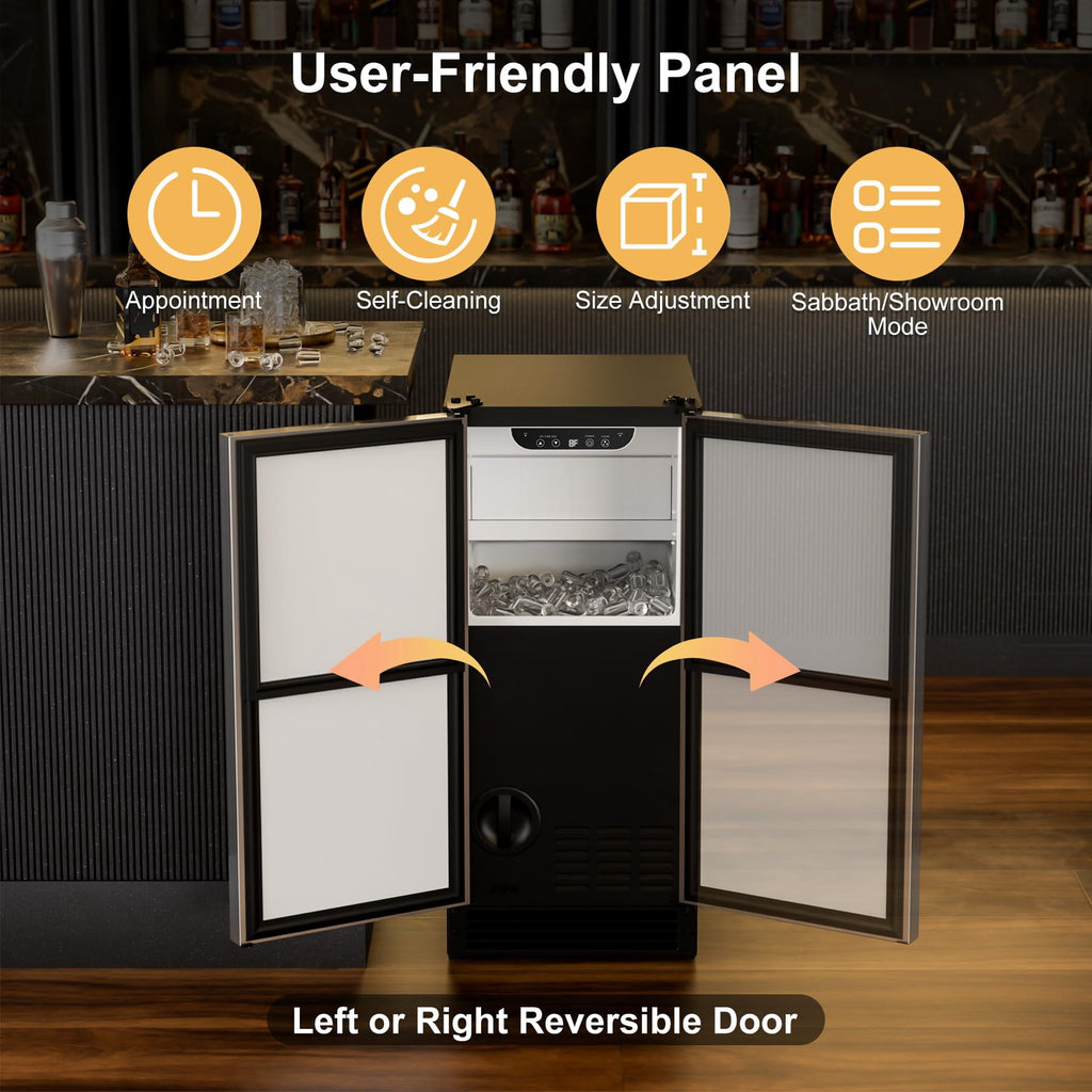 OUTBID Ice Maker Machine Crystal Clear Bullet Ice 52 lbs/24H with Spray Technology, Undercounter Commercial Ice Cube Maker, Built-In for Home Bar and Kitchen