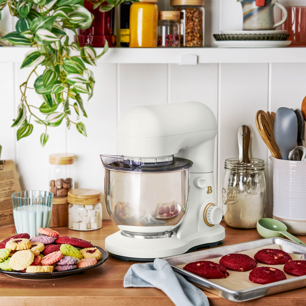 Beautiful 3.5 Qt Stand Mixer with Flat Beater, Dough Hook, Balloon Whisk, Chocolate by Drew Barrymore