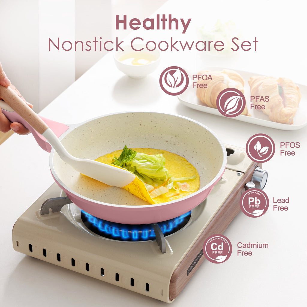 SENSARTE Ceramic Nonstick Pots and Pans Set, 10Pcs Healthy Non Stick Cookware Set with Pots Protectors, Induction Kitchen Cookware Sets, Dishwasher Safe White