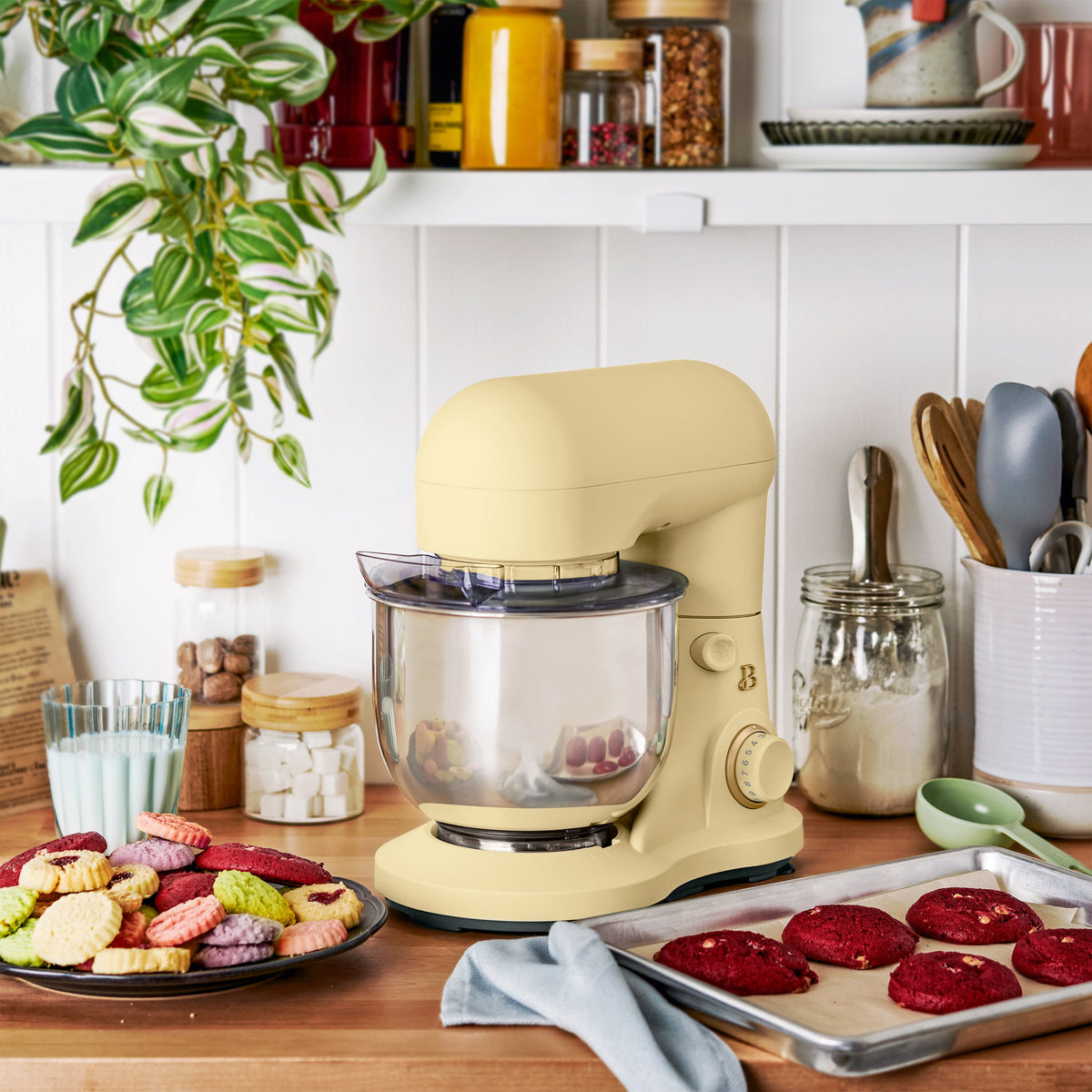Beautiful 3.5 Qt Stand Mixer with Flat Beater, Dough Hook, Balloon Whisk, Chocolate by Drew Barrymore