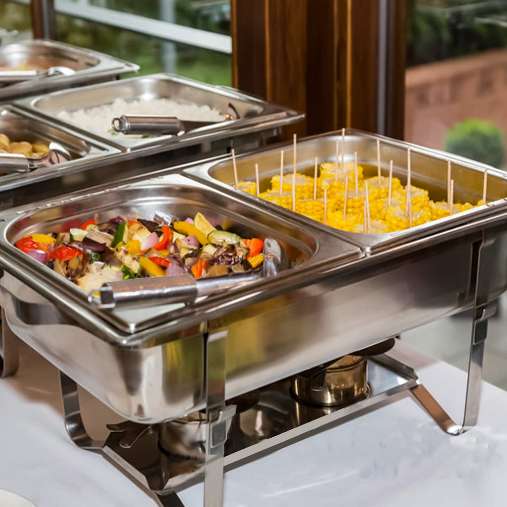 Jacgood Chafing Dish Buffet Set 4 Pack 8QT, Stainless Steel 2 Pans Food Warmer Set, Rectangular Buffet Server with Tongs & Spoons for Parties, Catering, Banquets, Events