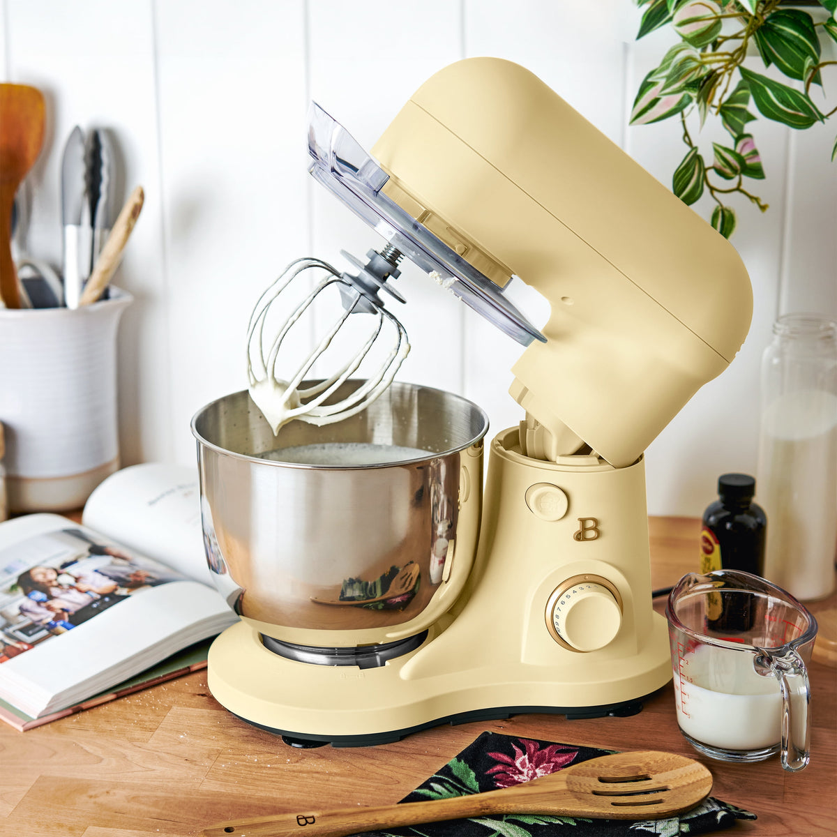 Beautiful 3.5 Qt Stand Mixer with Flat Beater, Dough Hook, Balloon Whisk, Chocolate by Drew Barrymore