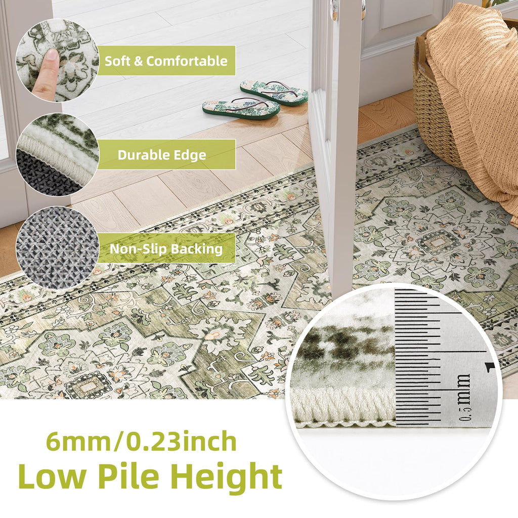 Findosom 3pcs Kitchen Rugs Set,Washable Boho Farmhouse Kitchen Mats for Floor,Non Slip Kitchen Floor Mat Carpet Runner Rugs for Entryway Hallway Laundry Home Decor 20"x32"+20"x32"+20"x47" Gray