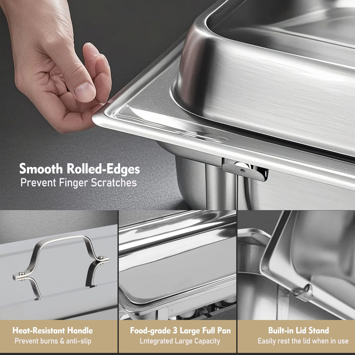 Chafing Dishes for Buffet ,AOKIWO 3 Packs 8QT Mirrored Stainless Steel Chafing Dishes for Buffet, Chafers and Buffet Warmer for Parties, Events, Wedding, Camping, Dinner