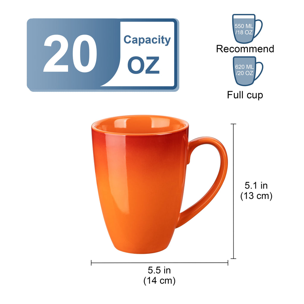 Vancasso Coffee Mugs Set of 4, 20oz Large Stoneware Mug, Tea Cups with Handle, Dishwasher and Microwave Safe, Ombre Orange