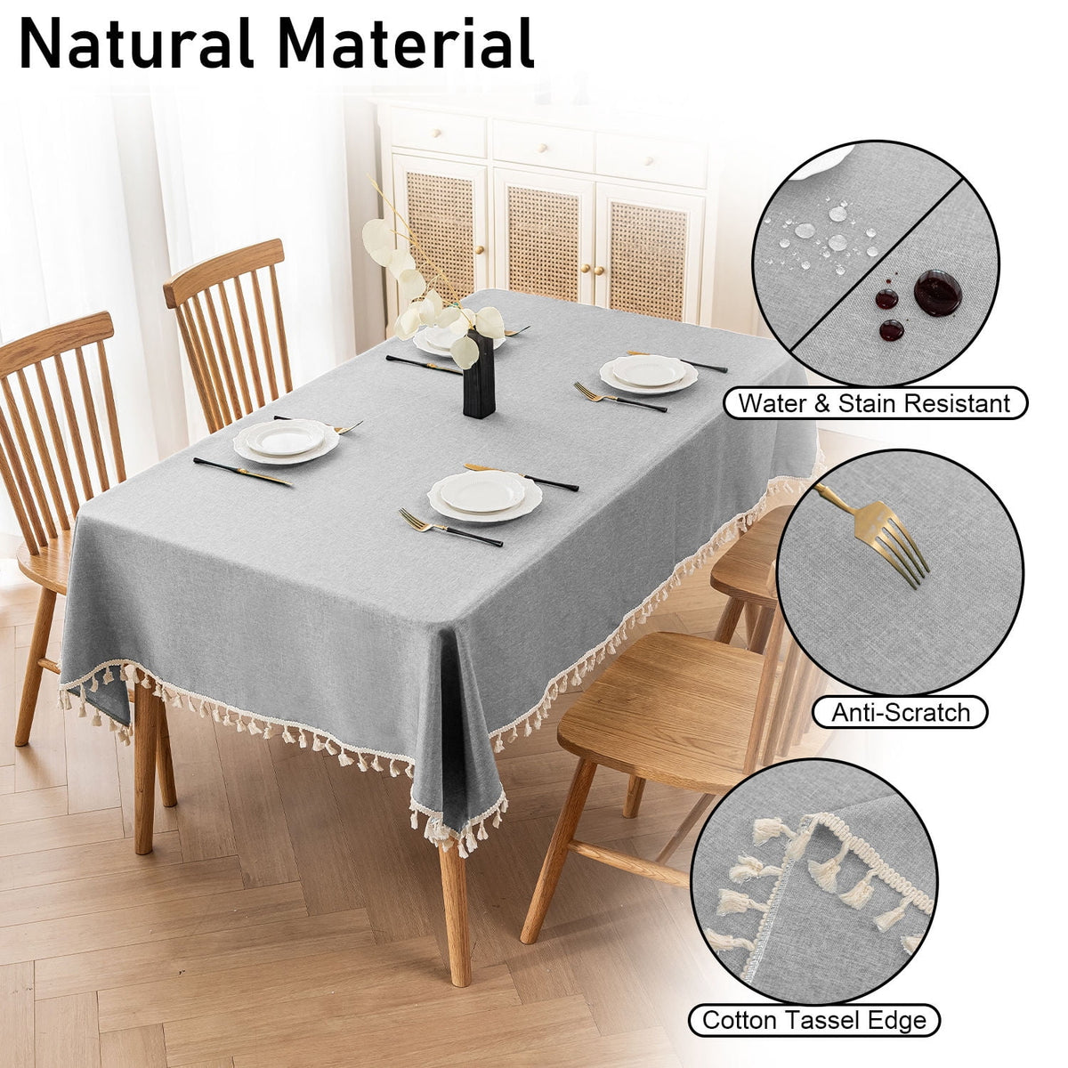 Soulgenix Tablecloth, 55"*70" Rectangle Table Cloth with Tassel, Table Cover for Dining, Party, Home, Fits Tables 30"×45" (4-6 seats), Beige