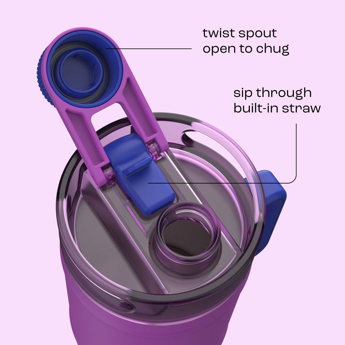 Bubba 52oz DualSip Insulated Stainless Steel Water Keg with Built-In Straw and Drink Opening and Side Handle, Moodbooster Purple/Blue