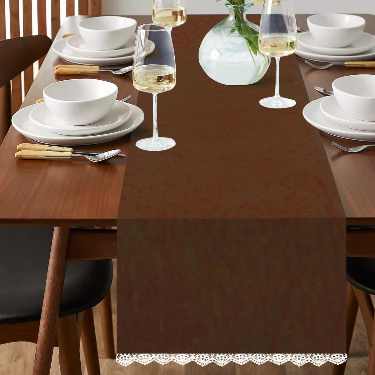 Fingercraft Table Runners, Cotton Dinner Table Centerpiece with Beautiful Premium Lace, Home and Dining Aqua-90