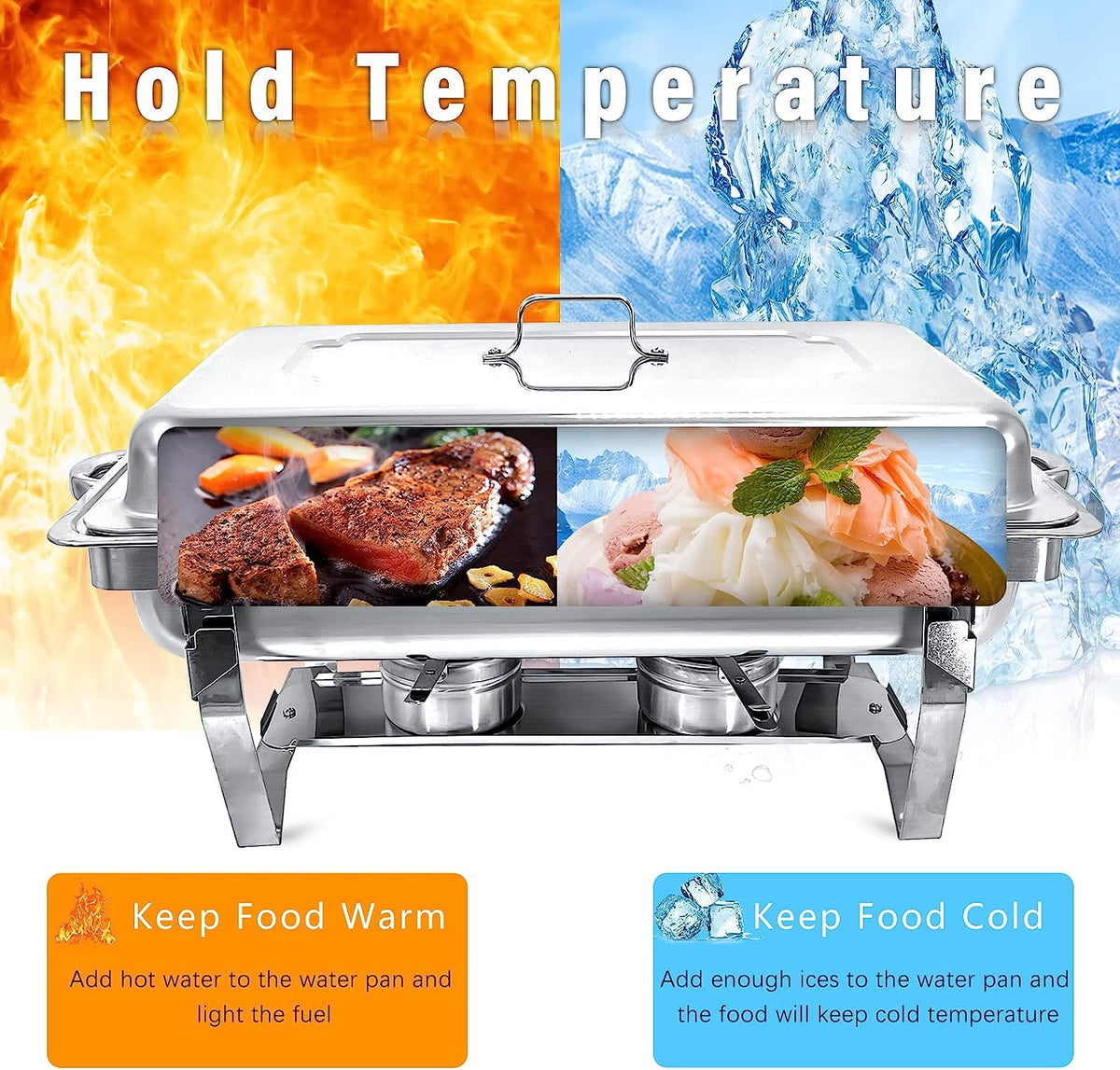 Jacgood Chafing Dish Buffet Set 4 Pack 8QT Full Pan Stainless Steel Food Warmer Chafer Complete Set with Water Pan, Chafing Fuel Holder for Home Party, Buffets, Wedding, Banquet, Catering Events