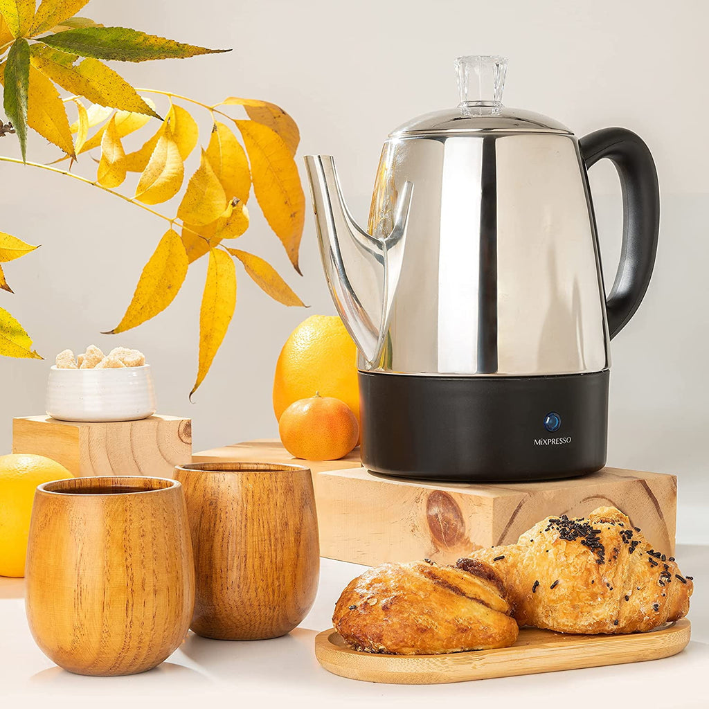 Mixpresso Percolator Coffee Pot Electric 10 Cup, Stainless Steel Coffee Maker, Coffee Percolator Electric With Keep Warm Function, 10 Cups Stainless Steel Perculator With Basket (Shiny Blue)