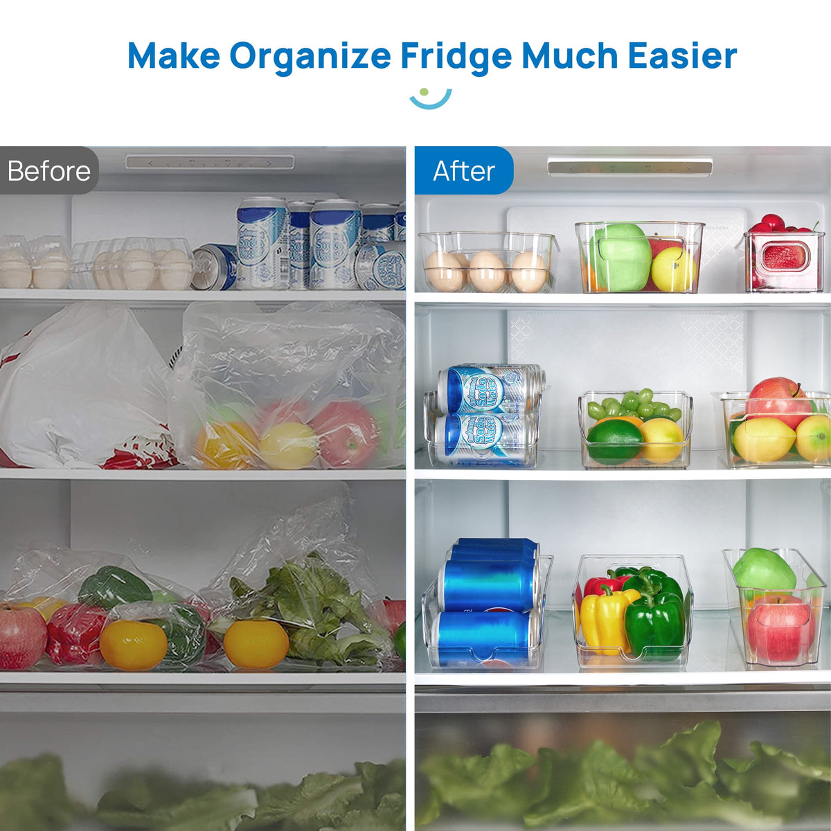 Sindcom Set of 10 Fridge Organizer, Refrigerator Organizing Bins with Handles, BPA-Free Clear Plastic Fridge Storage Containers