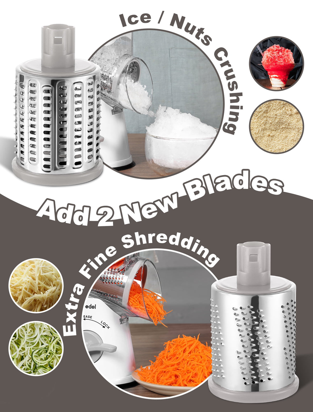 Geedel Rotary Cheese Grater, Kitchen Grater with Strong Suction Base, Dishwasher Safe, Easy to Clean Grater for Cheese,Vegetable, Nuts (3 Blades)