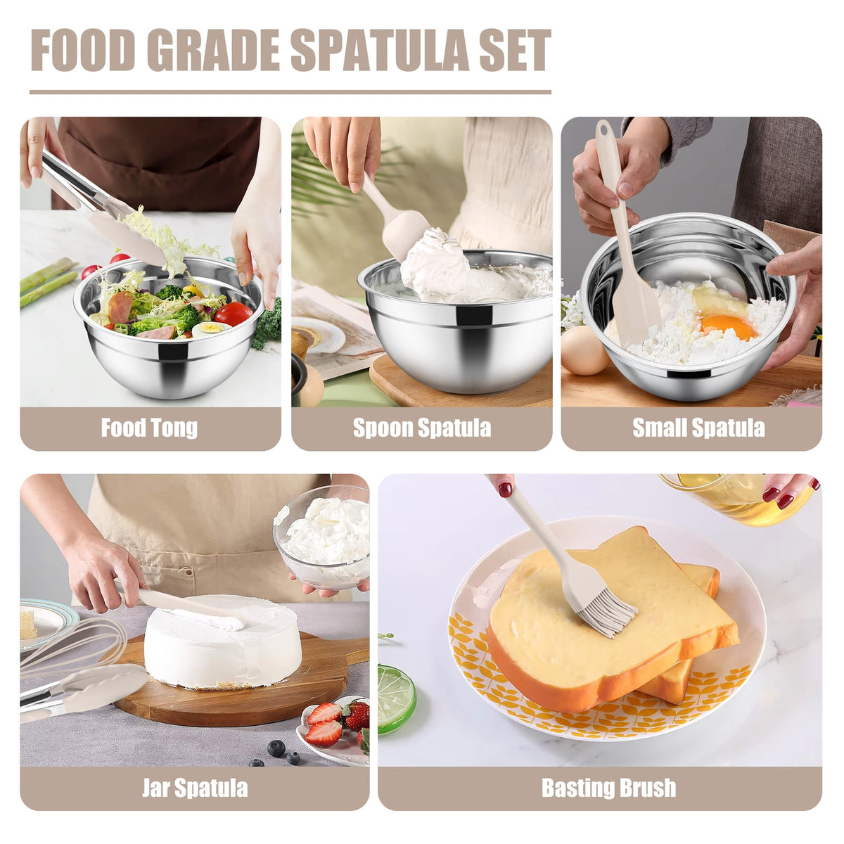 Mixing Bowls with Lids Set of 5, Vesteel Stainless Steel Mixing Bowls Metal Nesting Salad Bowls, Size 4.5, 3, 1.5, 1, 0.7 QT Great for Cooking, Baking, Serving - Multi-Color