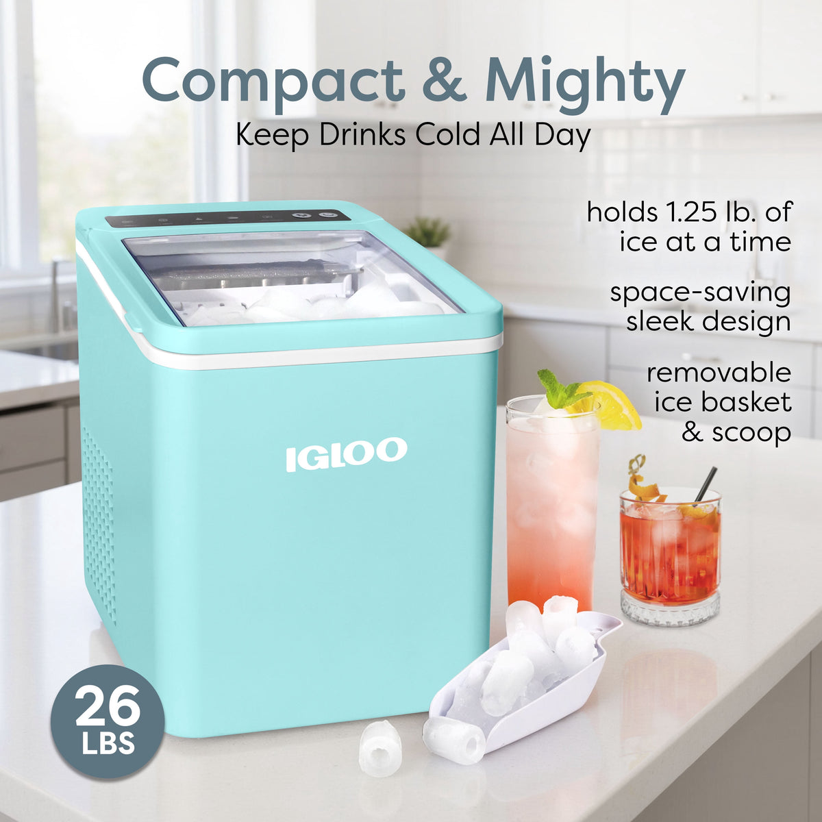 Igloo 26 lb. Automatic Portable Countertop Ice Maker Machine, White