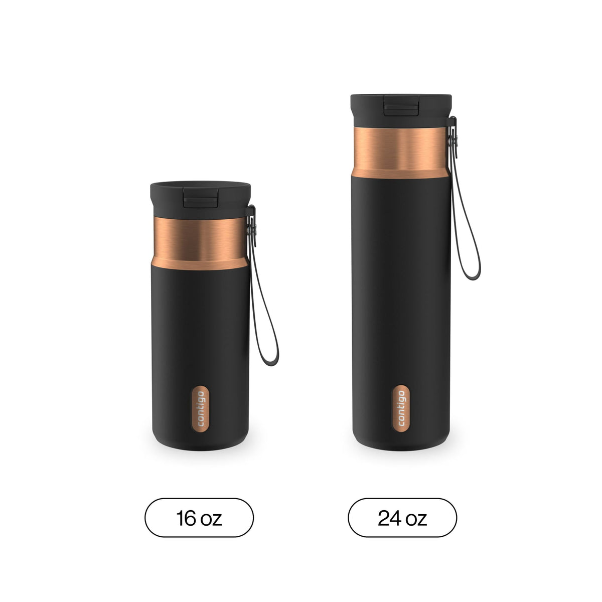 Contigo 16oz SnapSeal Insulated Stainless Steel Water Bottle, Licorice Black/Bronze