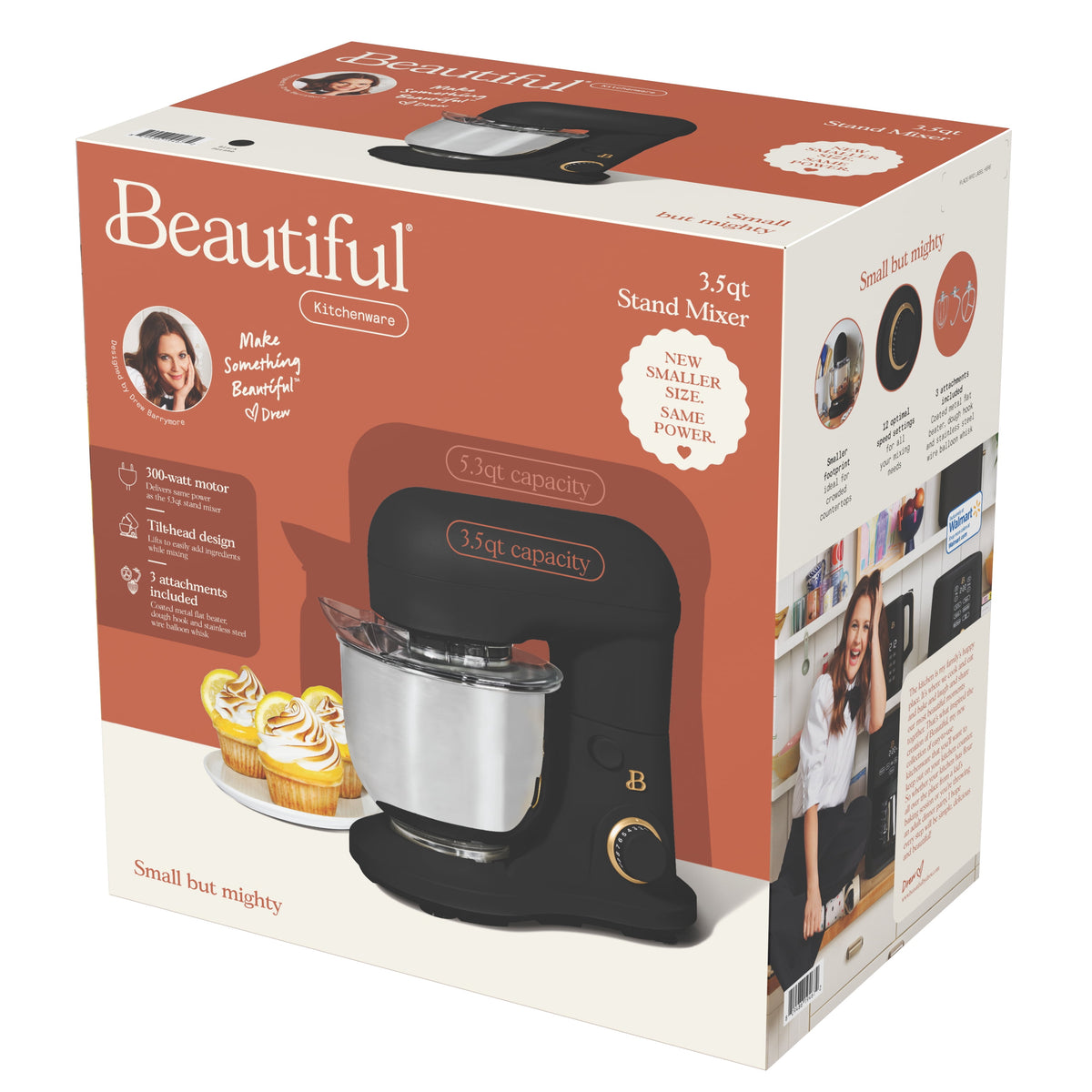 Beautiful 3.5 Qt Stand Mixer with Flat Beater, Dough Hook, Balloon Whisk, Chocolate by Drew Barrymore