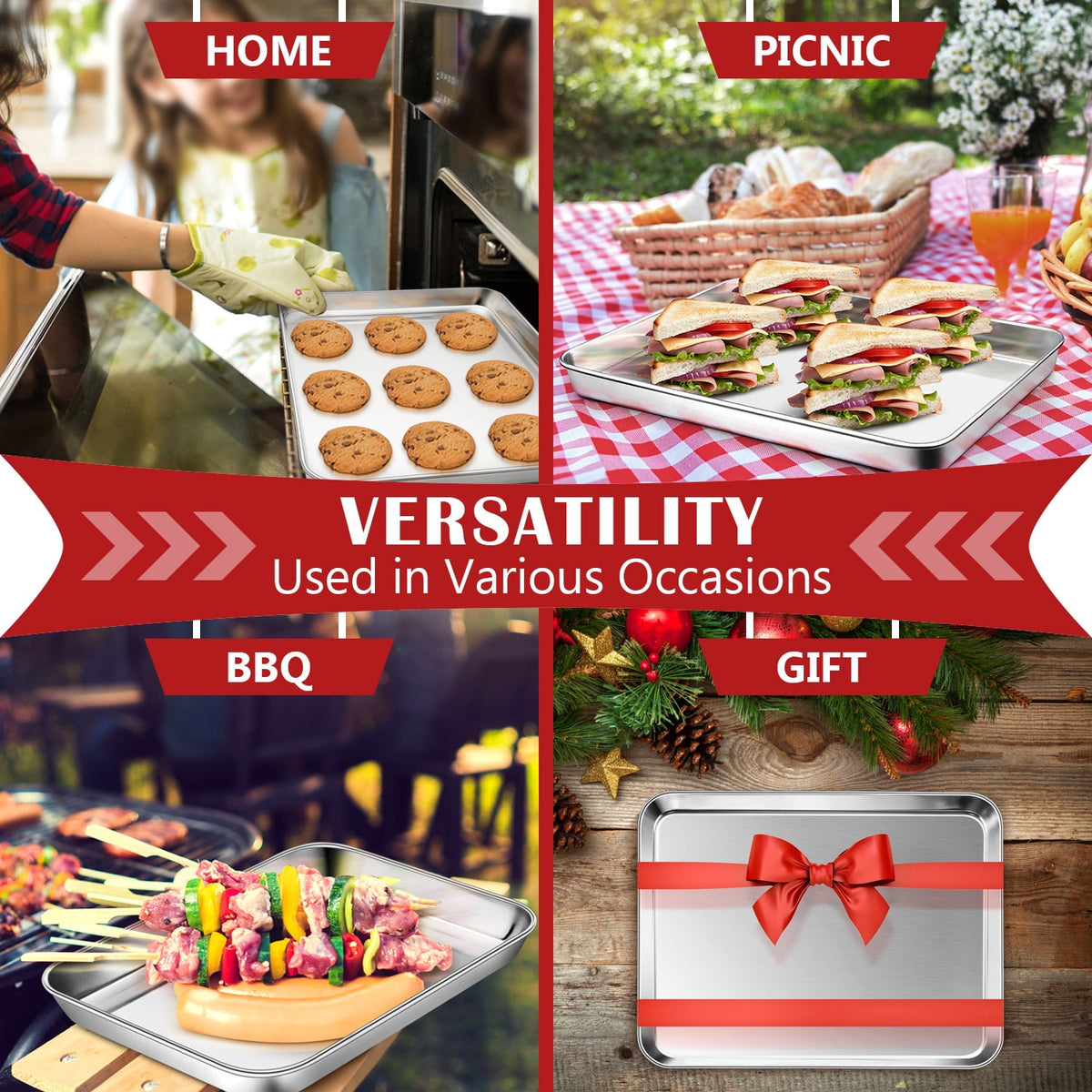 Vesteel 20" x 14" x 1" Extra Large Baking Sheet Set of 2, Heavy Duty Stainless Steel Cookie Sheet Baking Pan for Oven, Non-Stick & Dishwasher Safe