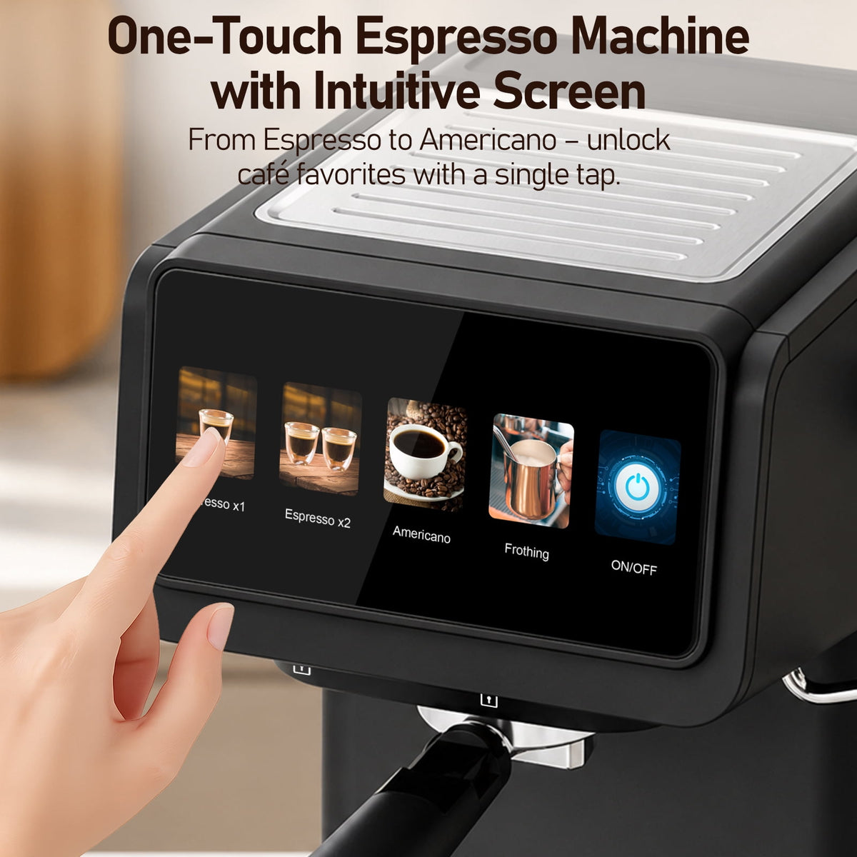 Espresso Machine with Milk Frother Steam Wand, 20 Bar Color Touchscreen Coffee Maker for Americano Cappuccino Latte, Compact for Home Office, Black