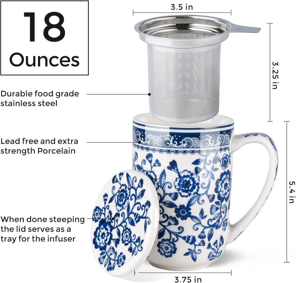 AmorArc Porcelain Tea Mug with Infuser and Lids, 18 Oz Cup Strainer Bag Holder for Loose Leaf Tea, Steeping Coffee Well-wrapped Box House-warming Wedding Birthday Gift, YelloRed