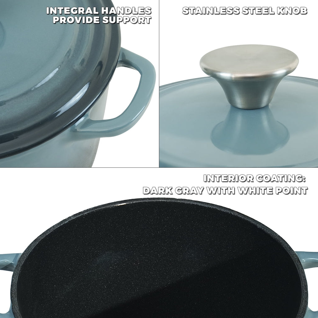Flavehc Dutch Oven Pot with Lid 2.8 qt Cast Iron Dutch Oven for Bread Baking Slateblue Enameled Cast Iron Rice Pot with Handels