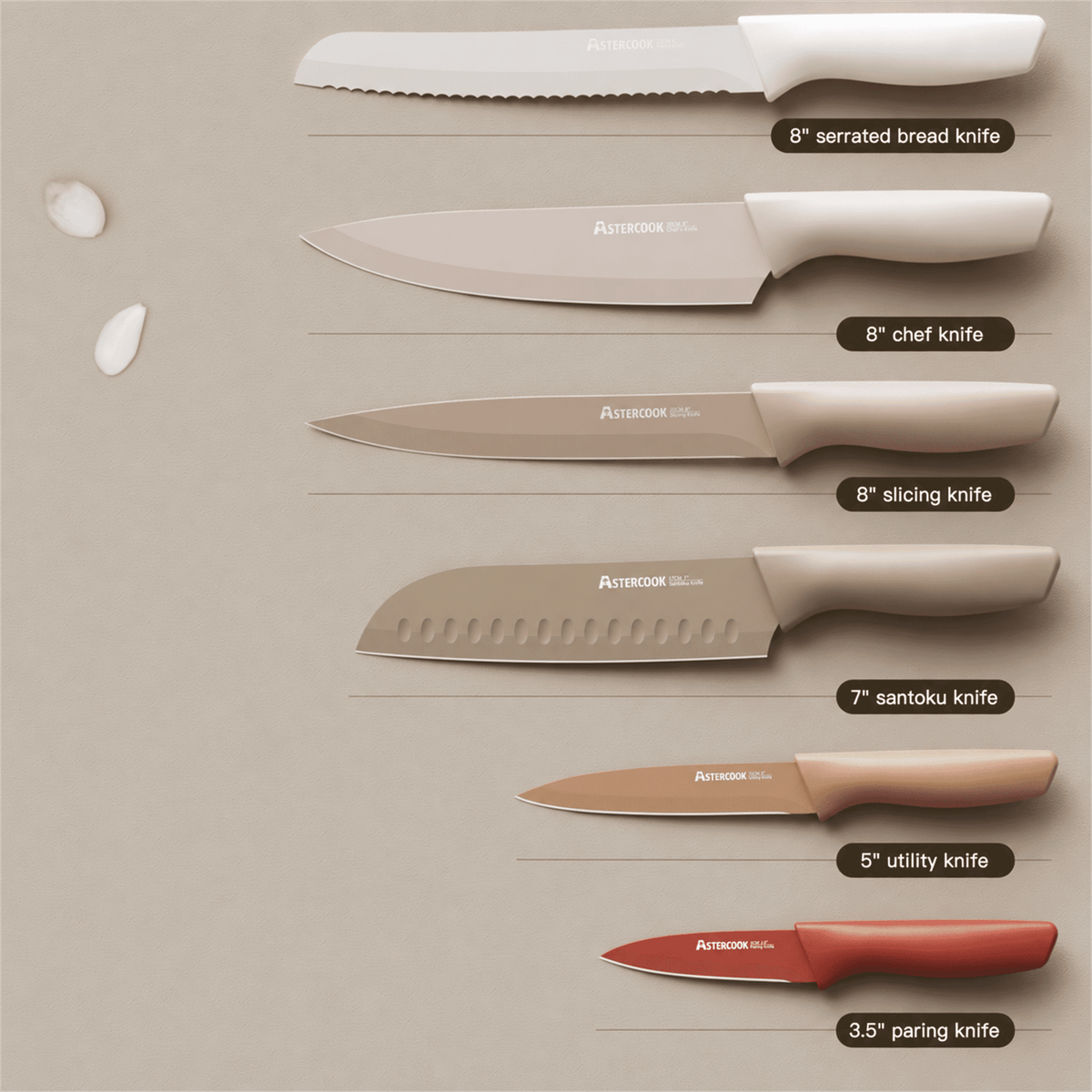 Astercook 6 Piece Flower Kitchen Knife Set, German High Carbon Stainless Steel Knives Sets with 6 Blade Guards Dishwasher Safe, Perfect Gifts for Kitchen