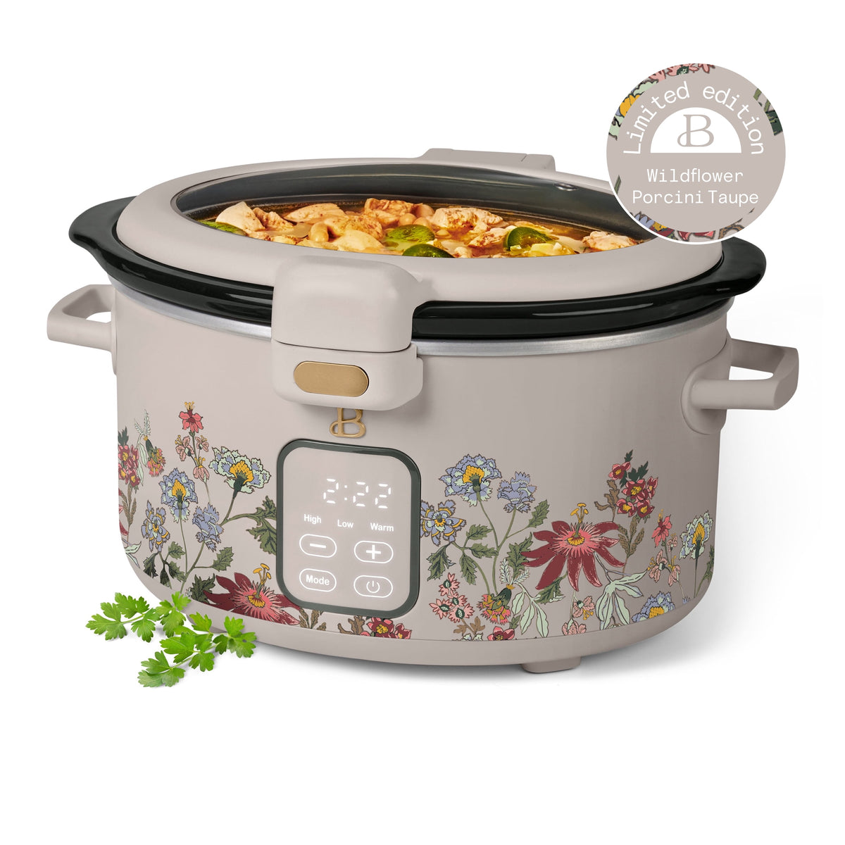 Beautiful 4 Qt Digital Slow Cooker with Hinged Locking Lid, Thyme Green by Drew Barrymore