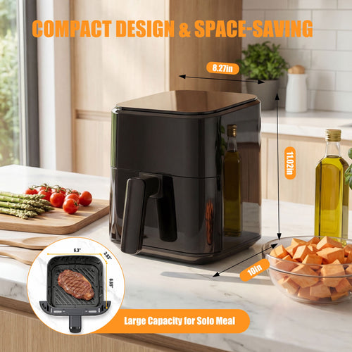 EDX 3 QT Digital Air Fryer, 800W Compact Countertop Air Fryer with Temperature Control, Black