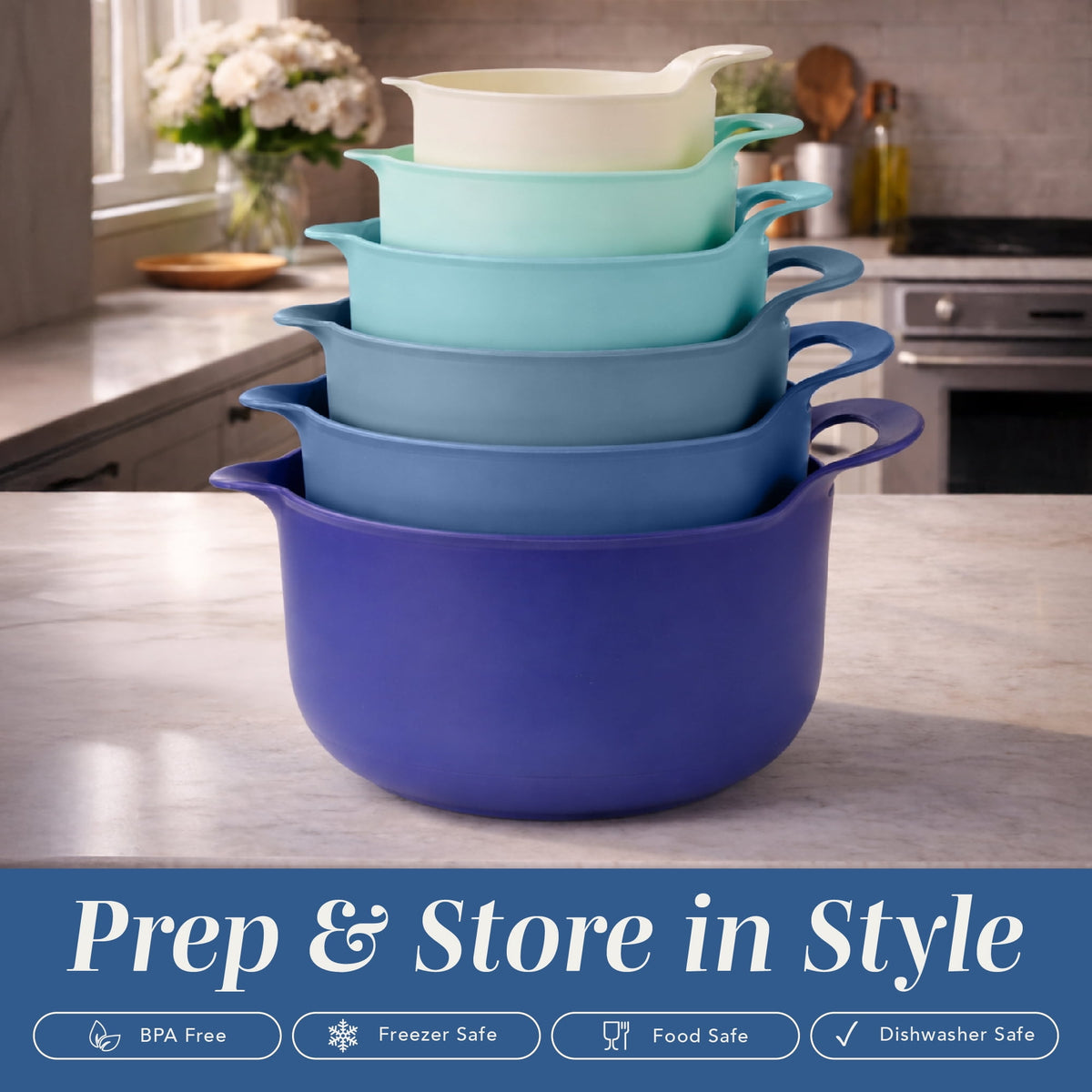 COOK WITH COLOR Mixing Bowls Set, 4-Piece Non-Slip Mixing Bowls with Pour Spouts & Handles, Black Speckled