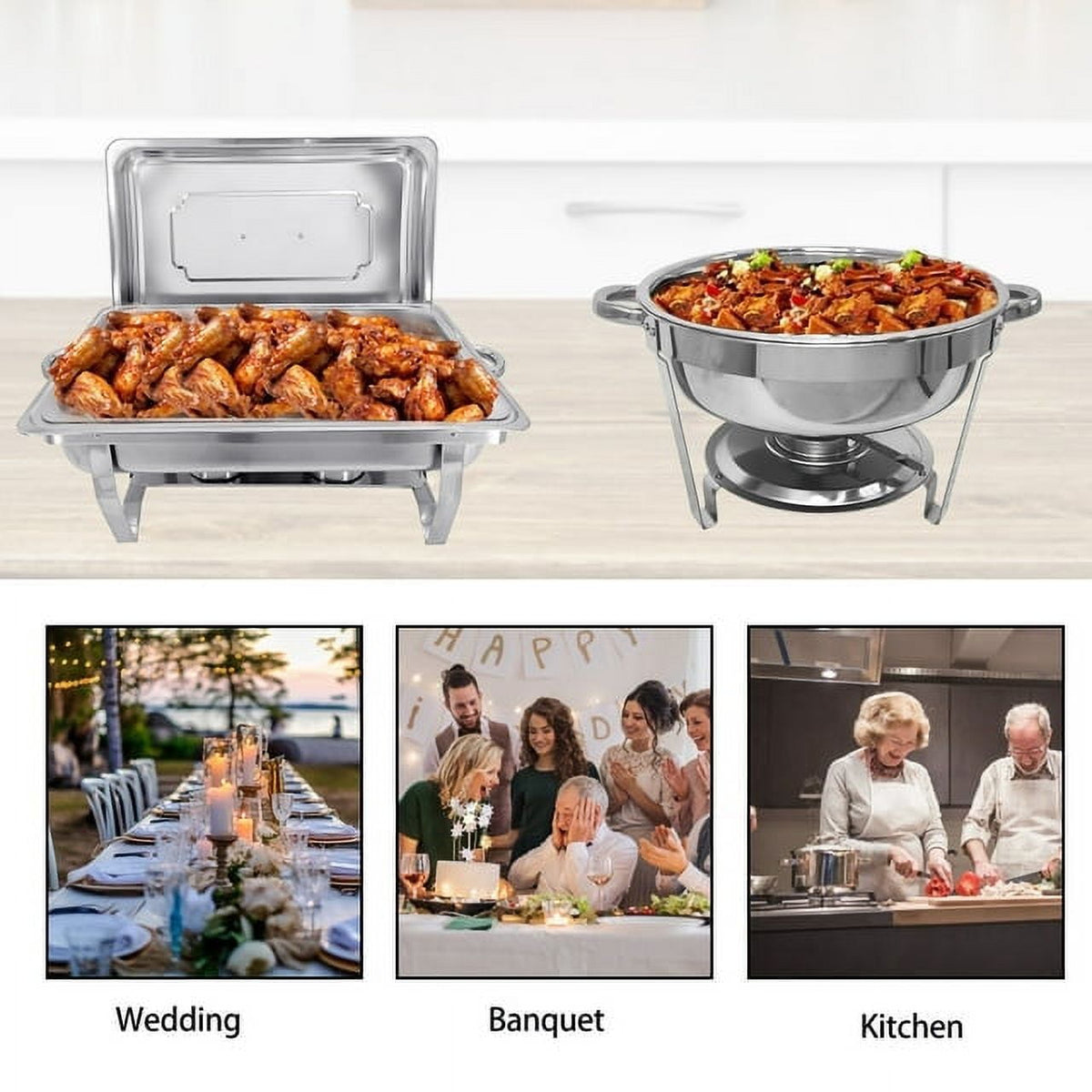 Jacgood Chafing Dish Buffet Set 4 Pack 8QT Full Pan Stainless Steel Food Warmer Chafer Complete Set with Water Pan, Chafing Fuel Holder for Home Party, Buffets, Wedding, Banquet, Catering Events