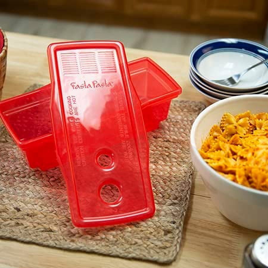 Fasta Pasta Microwave Pasta Cooker- The Original Fasta Pasta (Red) No Mess, Sticking or Waiting For Boil- Perfect Al Dente Every Time- for Dorms